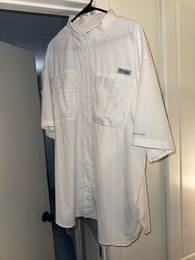 Columbia White Short Sleeve Fishing Shirt - Ventilated Button-Front